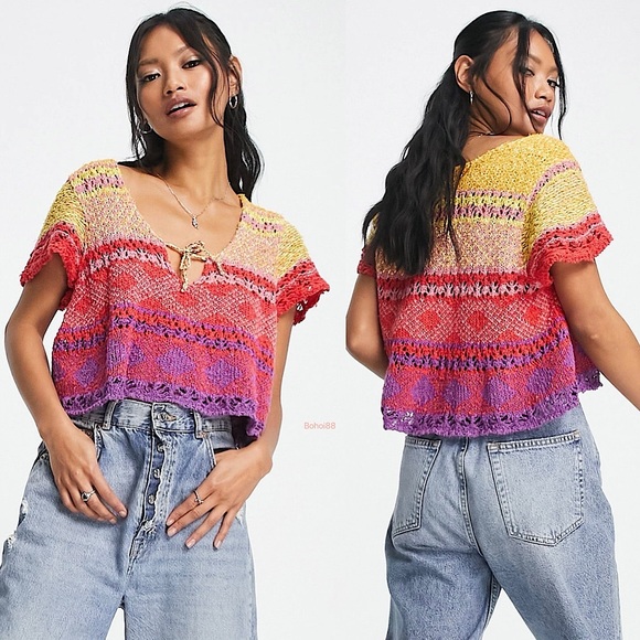 NEW Free People Lily Sweater Tee In Paradise Combo - Picture 9 of 15